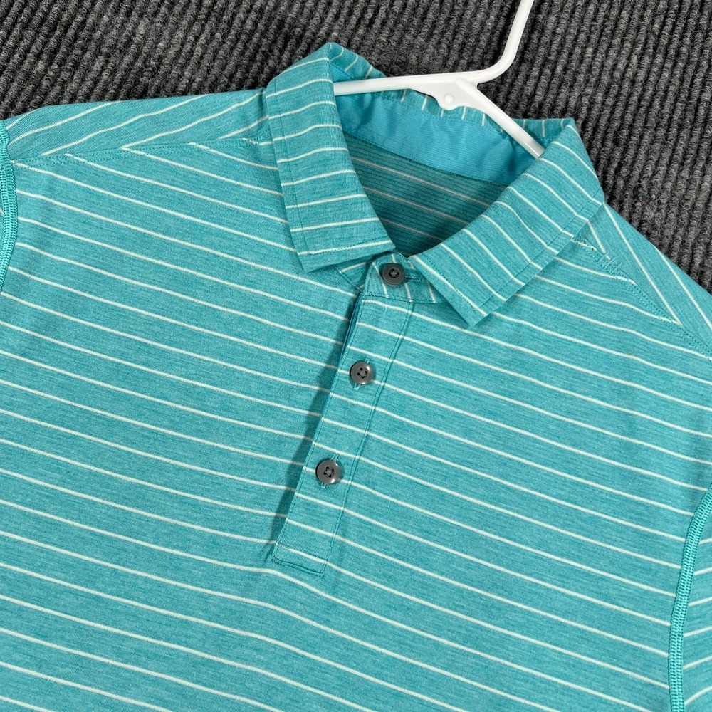 Lululemon Polo Shirt Mens Small Blue Striped Short Sleeve Casual Active Golf